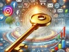 DALLE 2025 01 15 18.12.42 A professional and visually engaging illustration symbolizing the key to success in online promotion. The image features a large golden key with digit